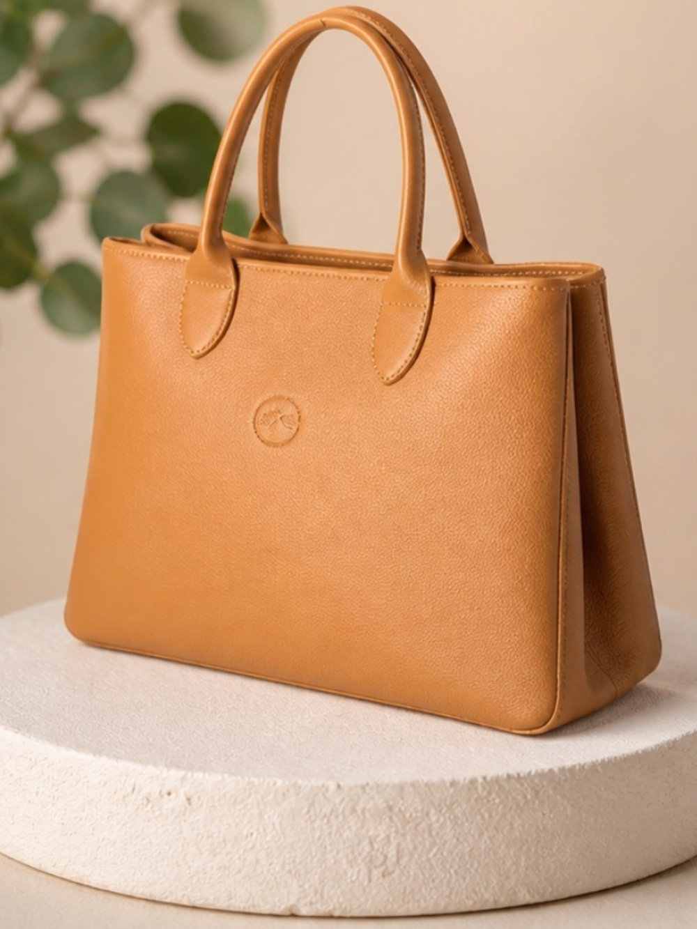 Longchamp Cognac Tan Structured Satchel with Double Handles